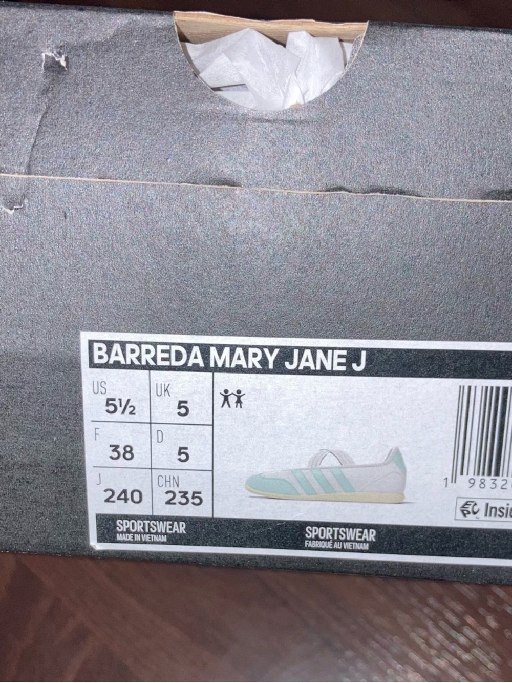 adidas Barreda Mary Jane J light teal and White Flats